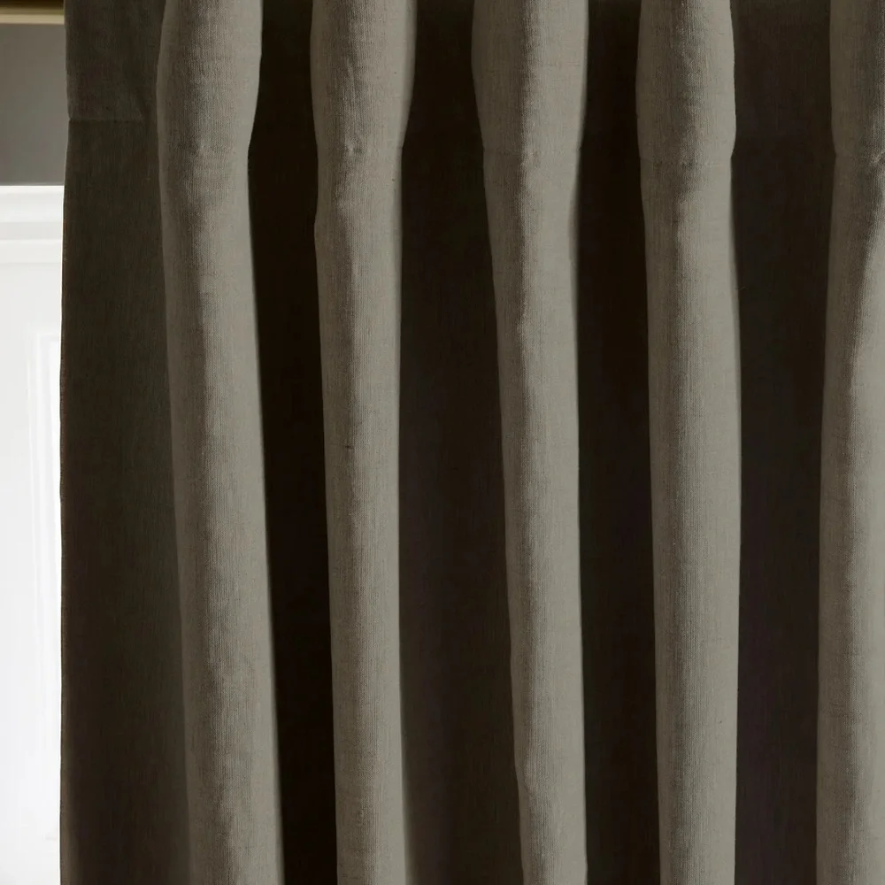 Quince European Linen Blackout Curtain Panel Flax Beige Size 96”x108”